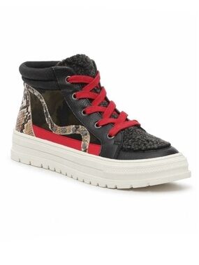 Jessica Simpson Black, Red & Snake Print Jaxie High Top Oxford Sneakers Size 9.5